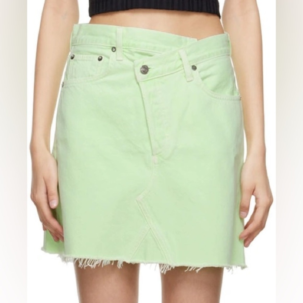 Agolde Light Green Frayed Mini Skirt LIKE NEW